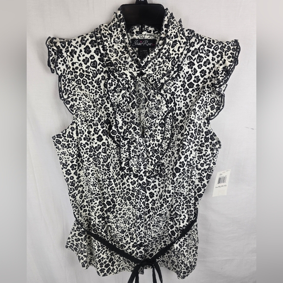 Sweet Rain Tops - NWT Suzie Rose Black & White Leopard Print Sleeveless Cotton Shirt Sz 15/17